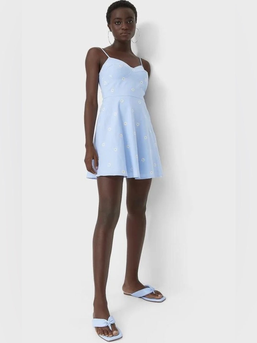 Stradivarius NWOT Baby Blue Floral Embroidery Corset Fit Flare Mini Dress- Large - Picture 5 of 7